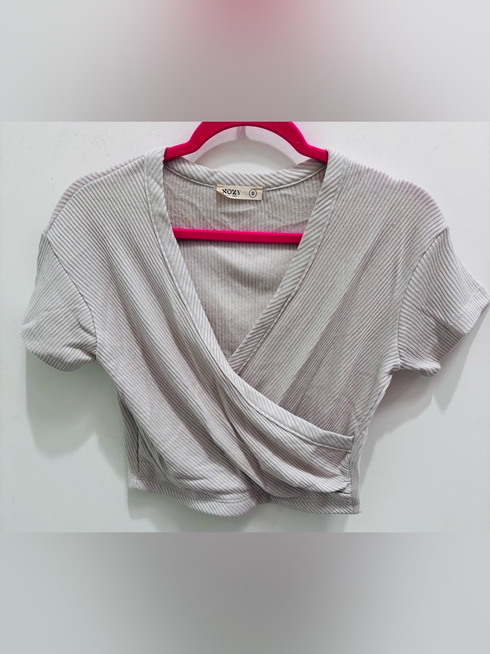 Nozv Light Gray Ribbed Wrap Crop Top